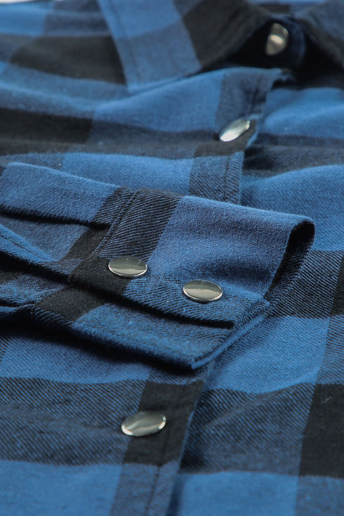 Turn-Down Collar Plaid Shirt Coat